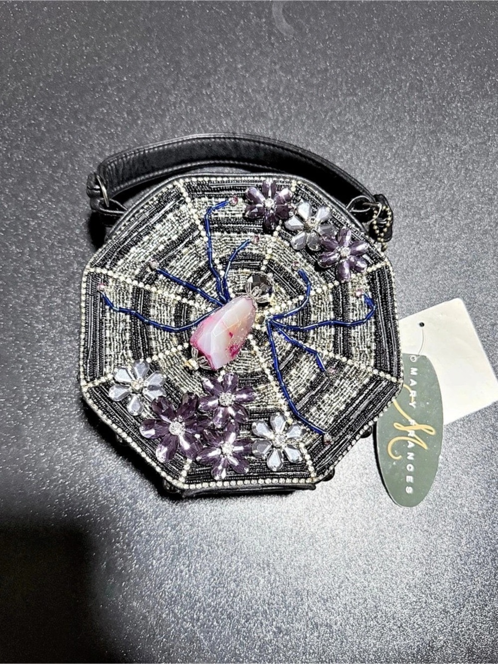Mary Frances Beaded Octagon Mini Bag in Black & Purple